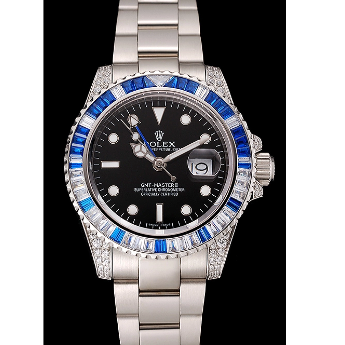 Best AAA Replica Sites Set Bracelet Dial Master Case Steel Stone Stainless Rolex Swiss Black 1453747 GMT II Bezel And 0620